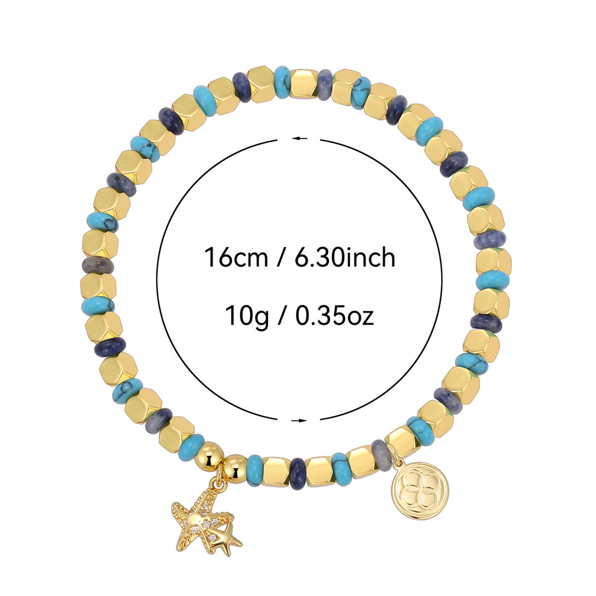 B0295 Bohemian Vacation Starfish Father and Son Zircon Beaded Vintage Blue Dot Quartz Bracelet