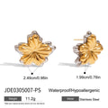 Floral Enamel Stainless Steel Stud Earrings in Gold-Tone with a floral design profile