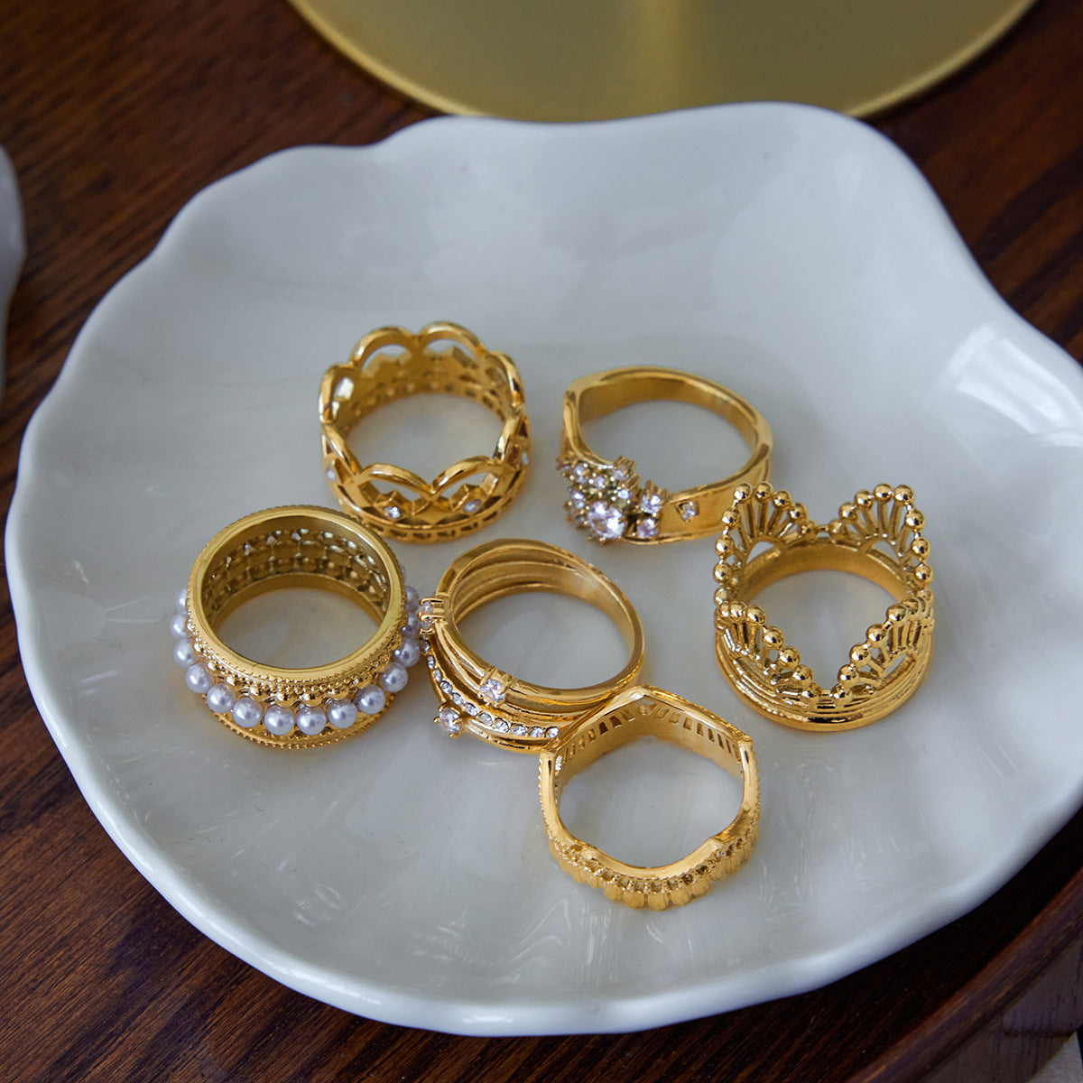 Zircon Ring Non-Fading Lace Stainless Steel Jewelry for Women ring