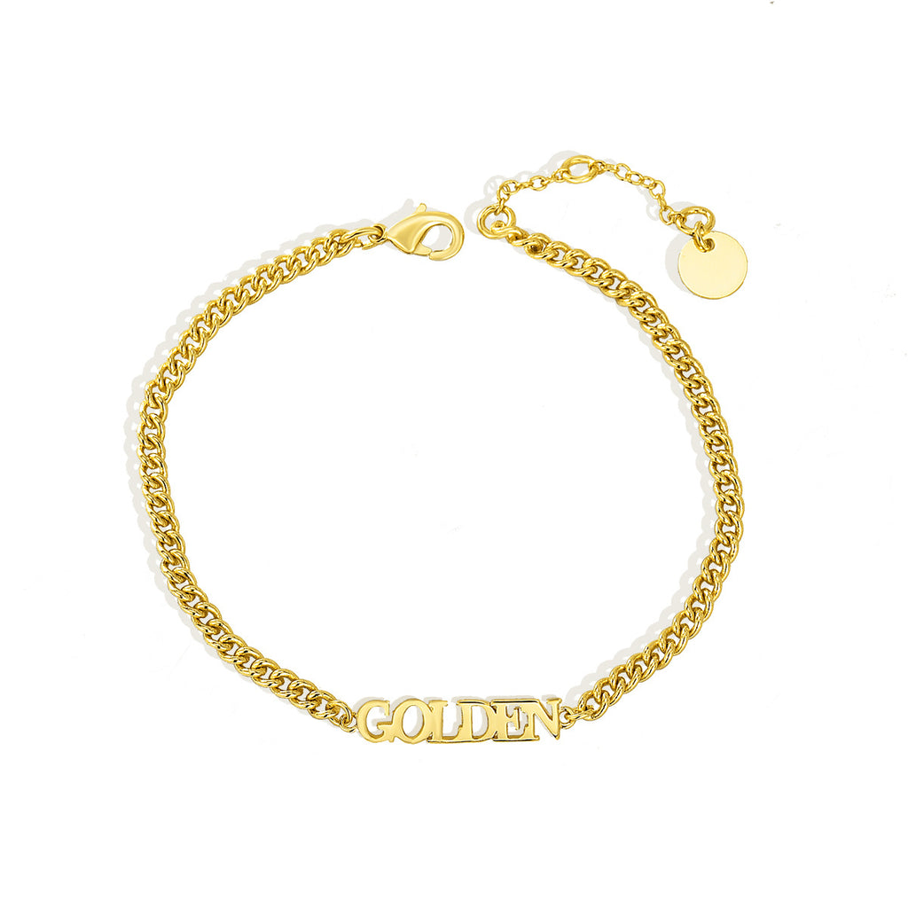 Gold-Plated Brass Cuban Link Chain Bracelet with Linked Detail with gold-tone brass construction