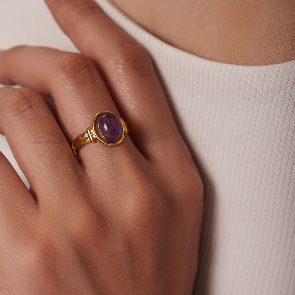 Same style ring18K Golden Oval Tiger Eye/green/Purple Semi-Precious Stone Open Ring for Women