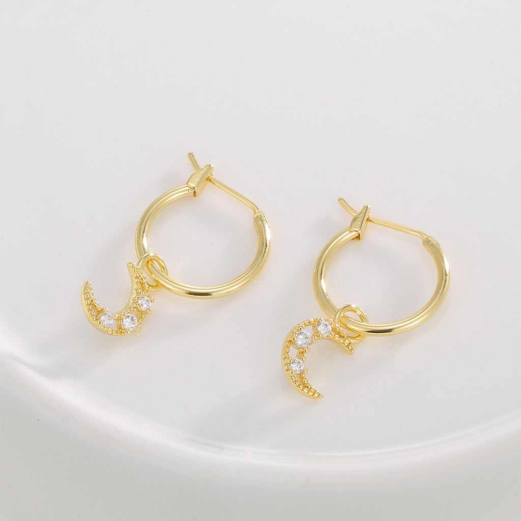 E0820 Fashion Earrings for Women Gold-Plated Hollow Moon Zircon Jewelry Drop Earrings