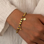 B0283 Vintage Moon Inlaid Zircon Beaded Fashion Trend Blue Point Quartz Bracelet