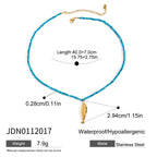 2H Stainless Steel Vacation Style Beaded Necklace Jewelry for Women, Non-Fading Collarbone Chain