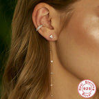 925 Sterling Silver Diamond Pentagram Tassel Ear Threads — jewelry design image 02