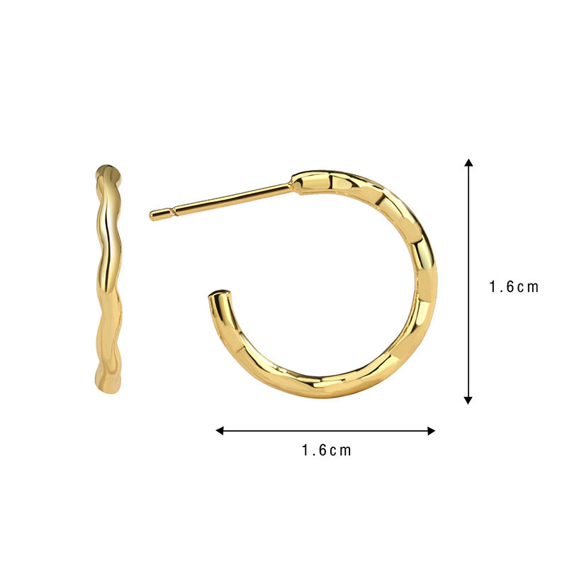 E0316 Multi-size Simple Earrings Metal Round Wave Shape Hoop Earrings Minimalist Style Stud Earrings for Women