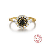 S925Pure Silver Elegant Luxurious Geometric Round Diamond-Studded Gemstone Engagement Ring Hot-Selling Couple Style Ring