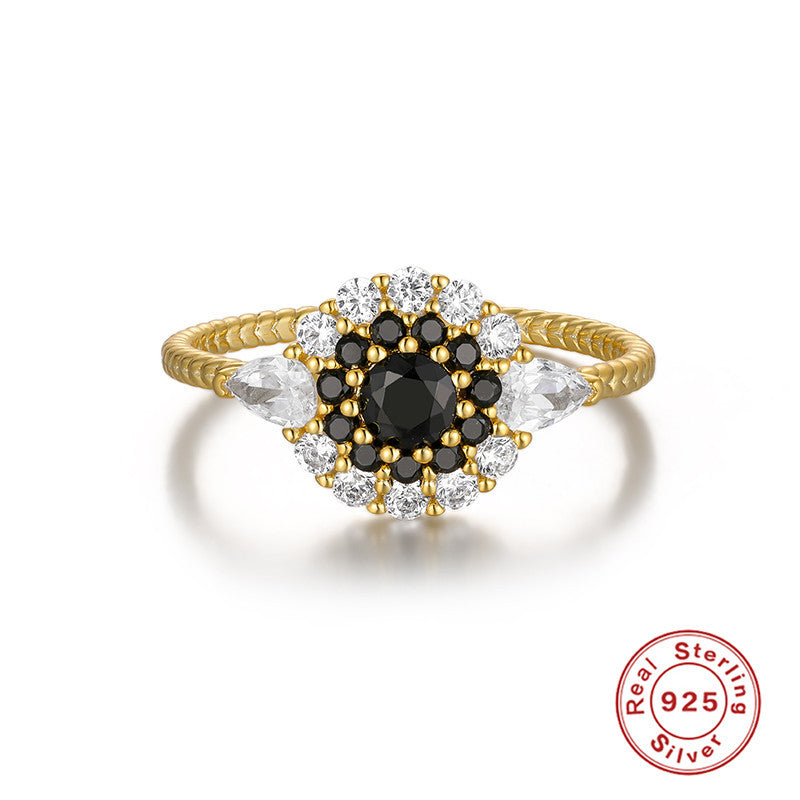 S925Pure Silver Elegant Luxurious Geometric Round Diamond-Studded Gemstone Engagement Ring Hot-Selling Couple Style Ring