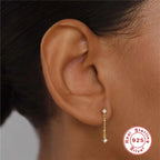S925Sterling Silver Tassel Inlaid Diamond Pearl Stud Earrings Korean Minimalist Earrings Ear Thread
