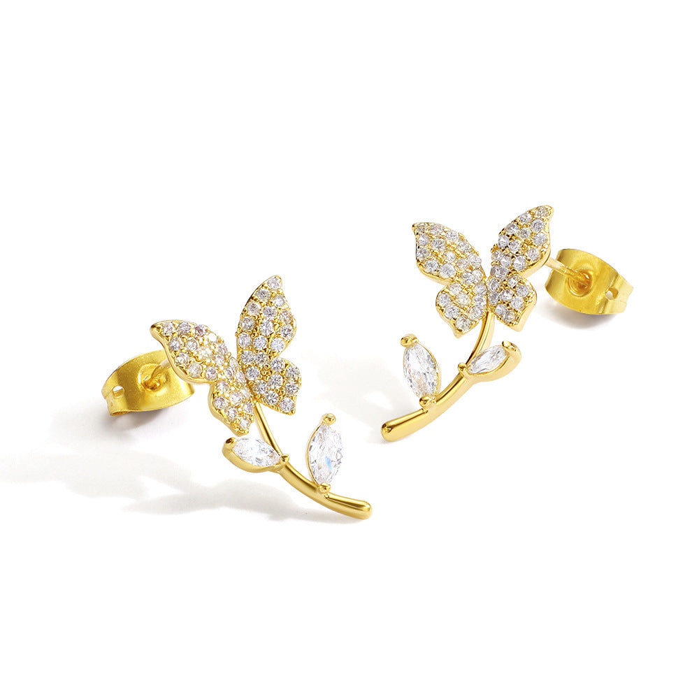 CYE0137 Butterfly Flower Earrings Inlaid with Brilliant Zircon New Earrings