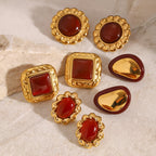 2H Stainless Steel Red Agate Earrings Zircon Stud Earrings Jewelry earring