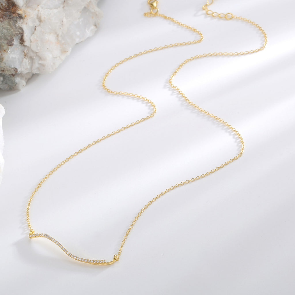 S925 Silver Gold Curve Necklace Two Tone Everyday Pendant