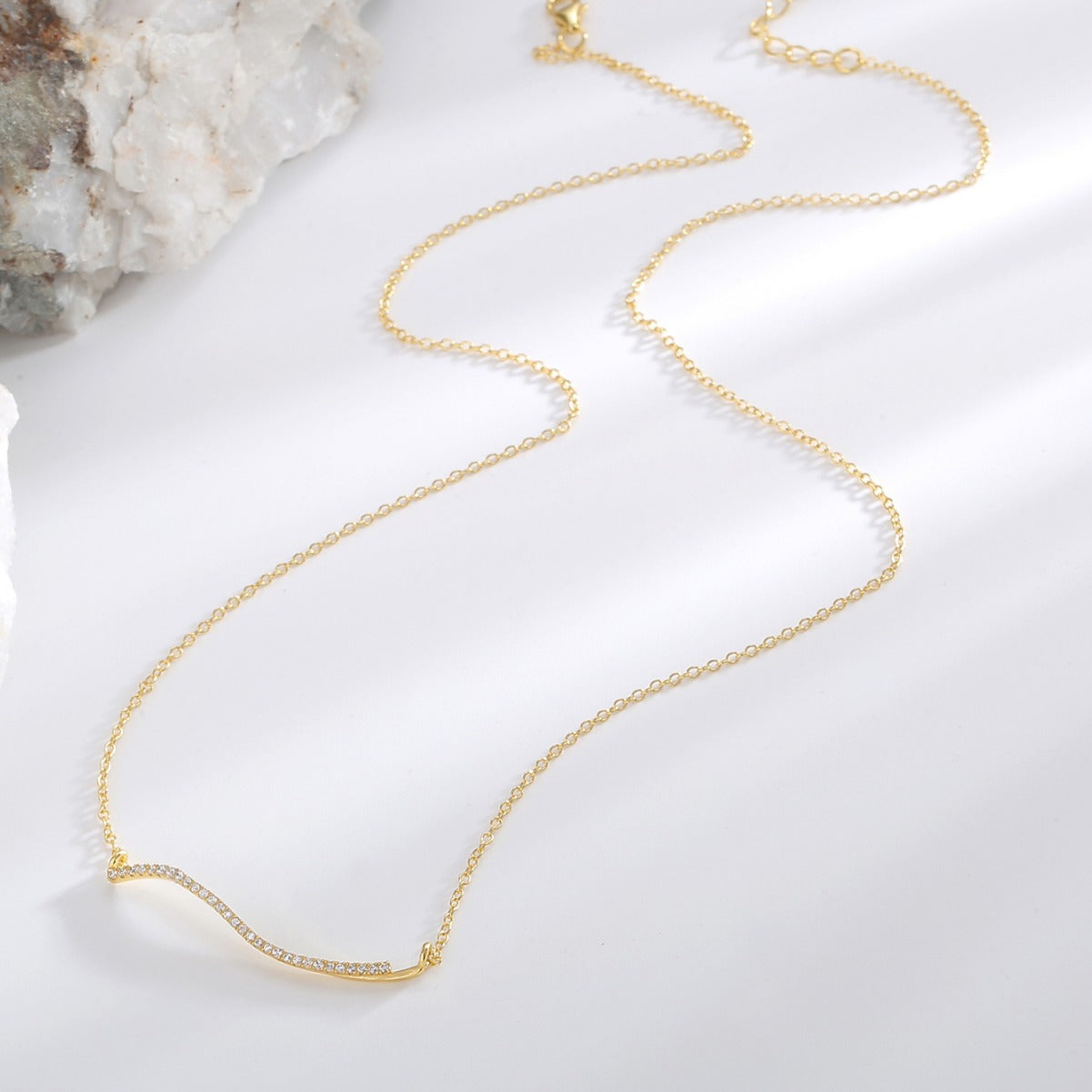 S925 Silver Gold Curve Necklace Two Tone Everyday Pendant
