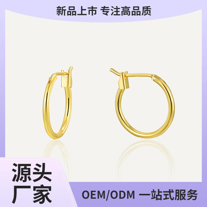 E0307 Simple Versatile Geometric Round Small Hoop Earrings for Women, Multiple Sizes, Gold-Plated Minimalist Ear Cuffs