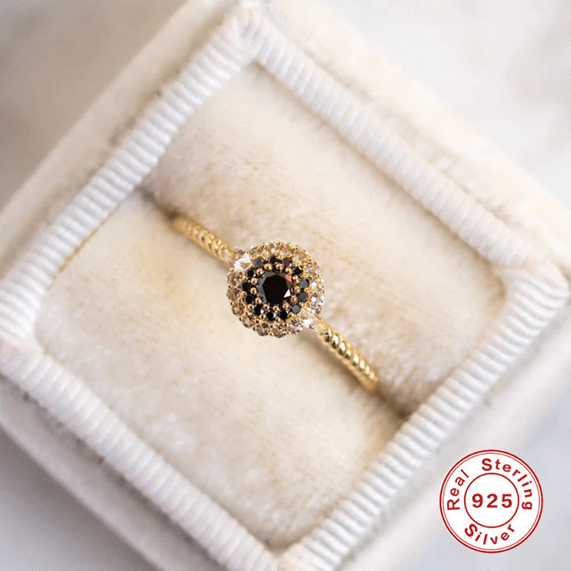 S925Pure Silver Elegant Luxurious Geometric Round Diamond-Studded Gemstone Engagement Ring Hot-Selling Couple Style Ring