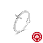 925Sterling Silver Heart-Shaped Diamond-Studded Index Finger Ring Korean and Japanese Style New Cross Wave Zircon Ring