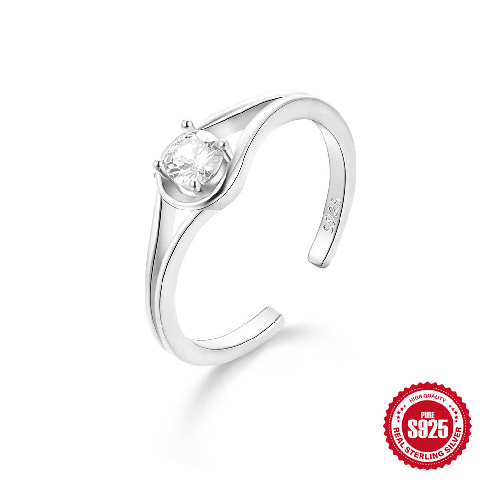 Hot Sale S925Sterling Silver Water Drop Inlaid Diamond Open Ring Wedding Meaning Ring Korean Style Index Finger Ring