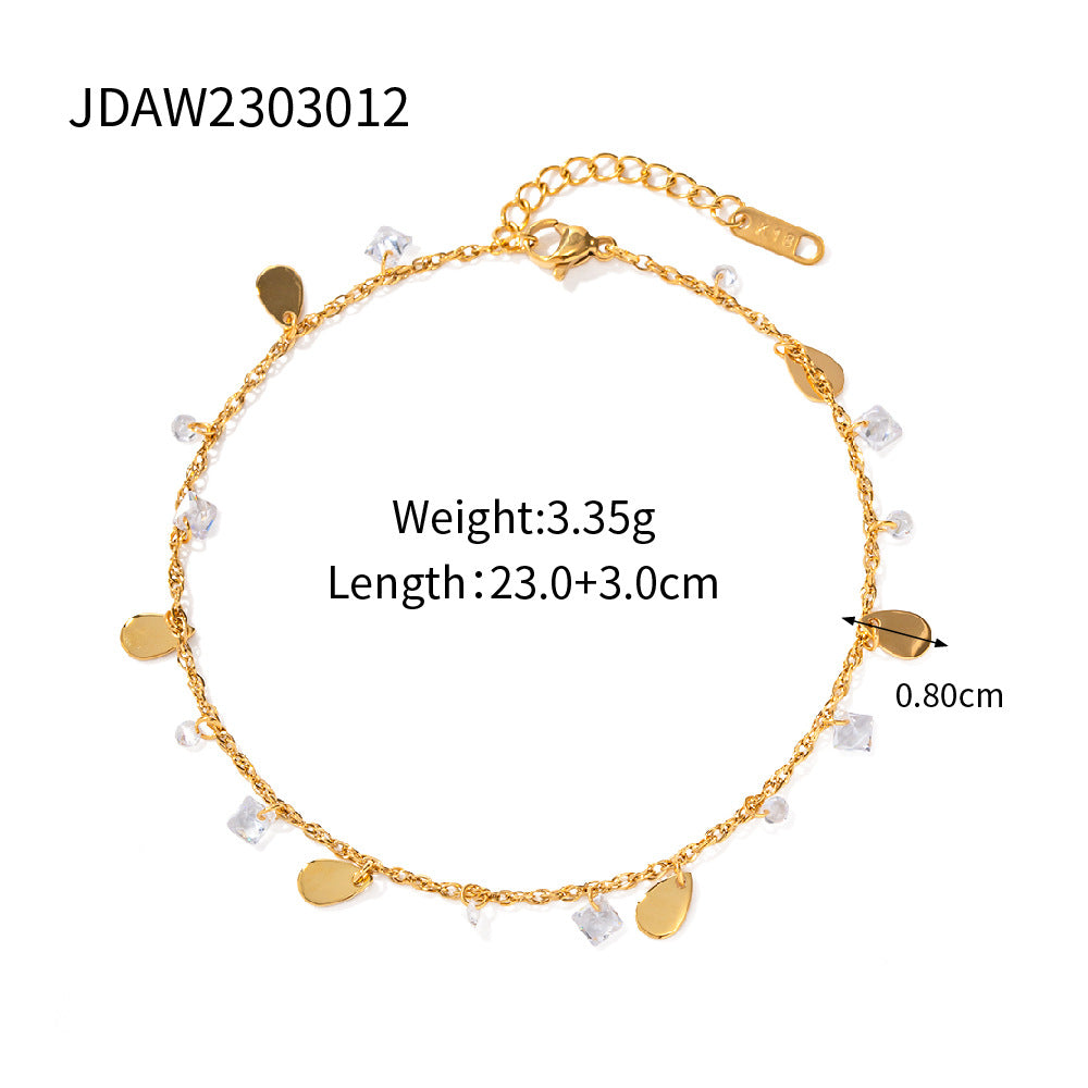 2H Stainless Steel Gold Anklet No Need to Remove for Bathing Girl's Foot Jewelry Non-Fading