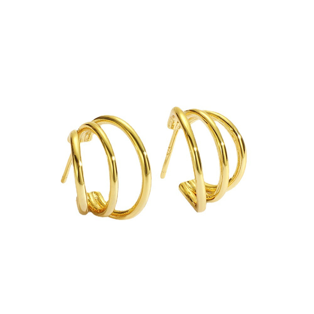 E0023Fengsu Jin Geometric Multi-Hoop Earrings for Women Fashion Round Hoop Earrings Copper Gold-Plated Jewelry