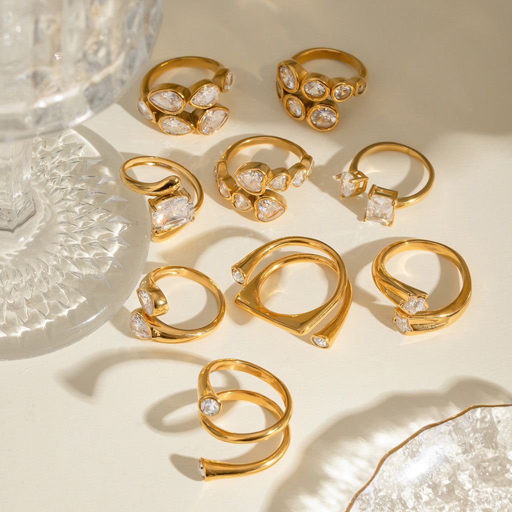 18k Gold Stainless Steel Zircon Open Ring rings