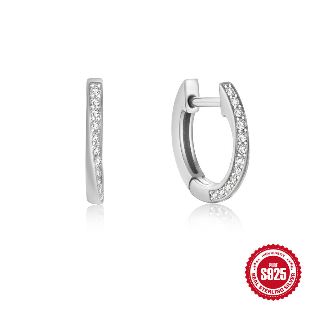 925Pure Silver Minimalist Leaf Geometric Inlaid Diamond Simple Hoop Earrings Hot-Selling High-End Earrings