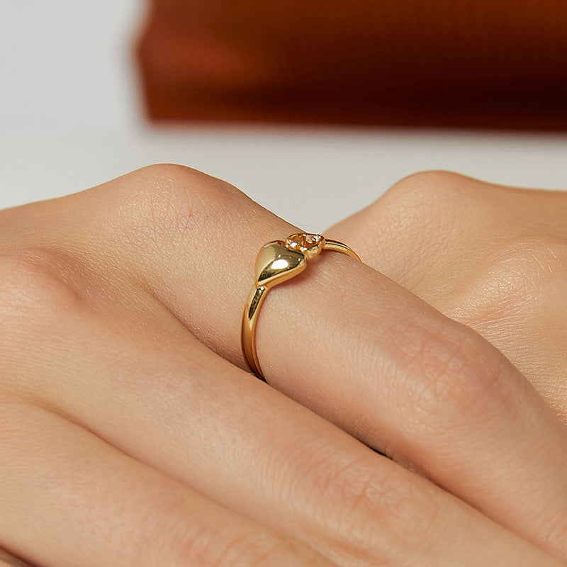 R0223 Gold-plated Zircon Double Heart Ring Fashion Retro Heart Women In Stock