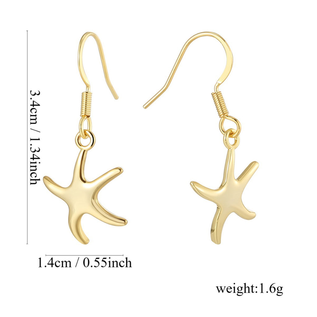 E0757 Summer Vacation Style Starfish Ear Hooks Women's Fashion Five-Pointed Star Earrings