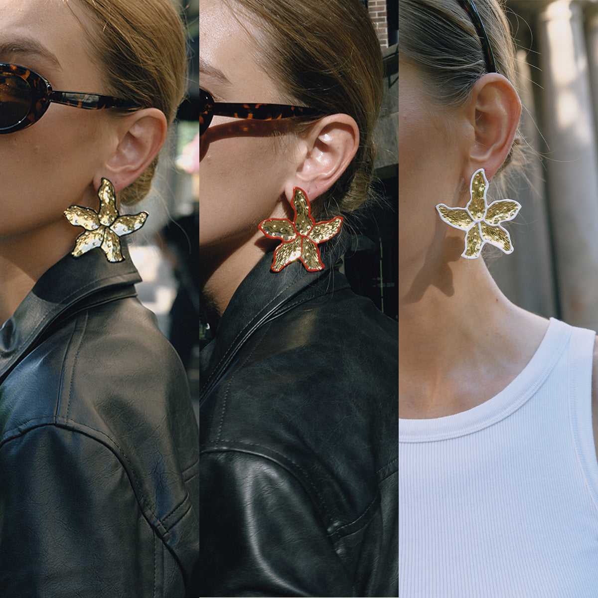 2H Oil Drop Flower Earrings Exaggerated Ear Jewelry Stainless Steel Accessories Earrings