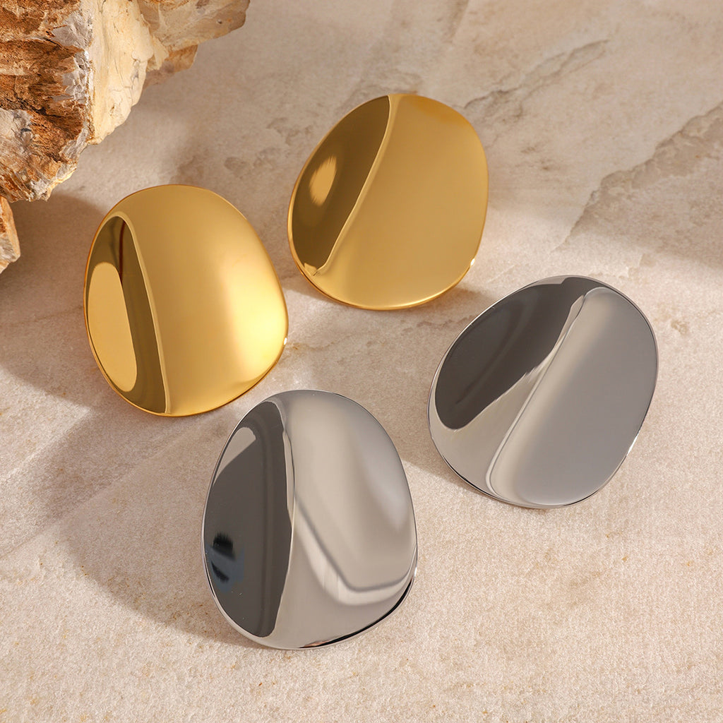 2H Stainless Steel Smooth Concave Geometric Stud Earrings Fashion Exaggerated Metal Earrings Minimalist Style Jewelry