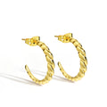 18K Gold-Plated Brass Twisted Rope Hoop Earrings — front view — jewelry finish and design detail