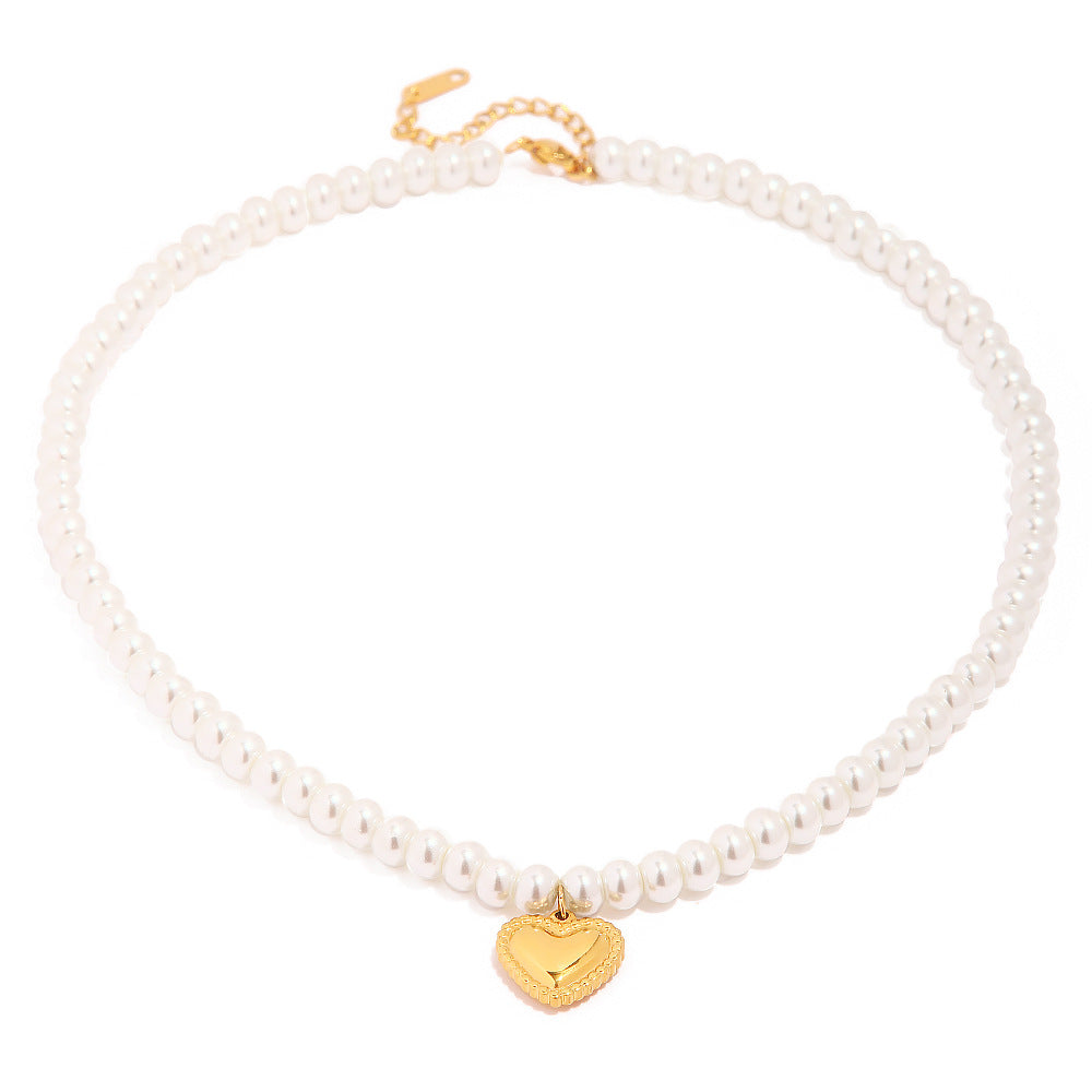 2H Trendy 18k Gold-plated Pearl Heart Pendant Necklace Non-fading Fashion Versatile Necklace Accessory