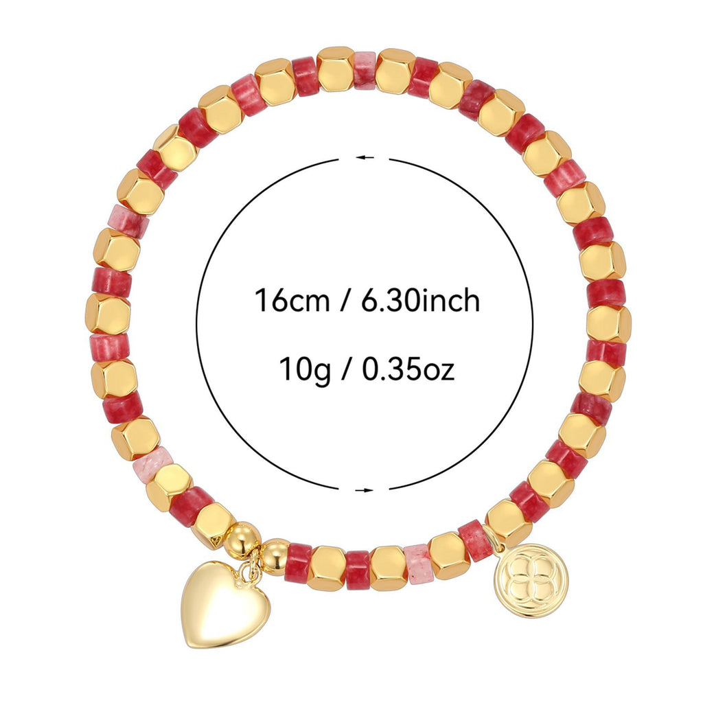 B0249 Vintage Bohemian Heart Beaded Bracelet with Red Stone
