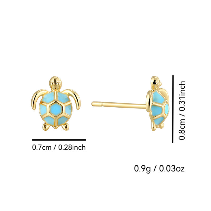E0744 Jewelry Cute Earrings for Women Simple Gold-Plated Blue Resin Turtle Design Earrings