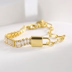 B0132 Fashion Design Asymmetric Lock Bracelet for Women with White Zirconia