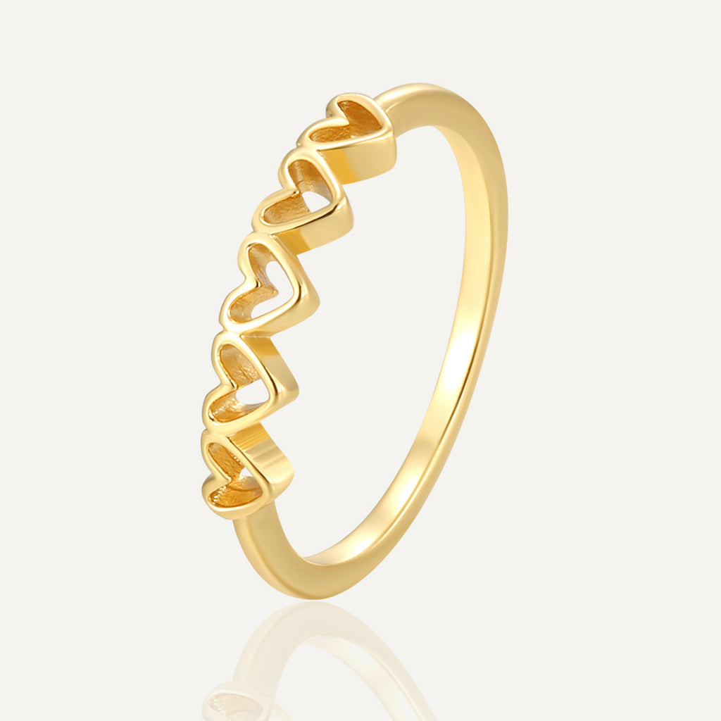 R0557 Minimalist Hollow Heart Connected Fashion Ring for Women Brass Gold Plated Cool Finger Ring