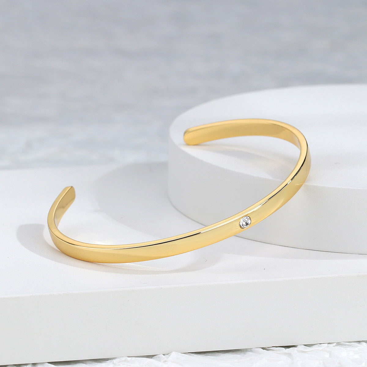 B0074 AliExpress Minimalist Personality gold Smooth Single Diamond Open Bracelet Women's Jewelry