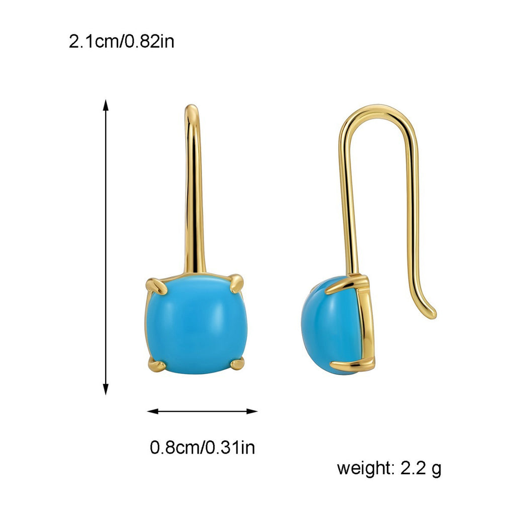 E0435 Korean style U Blue Turquoise Ear Hook Women's Copper Plated Real Gold New Simple Earrings