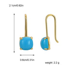 E0435 Korean style U Blue Turquoise Ear Hook Women's Copper Plated Real Gold New Simple Earrings