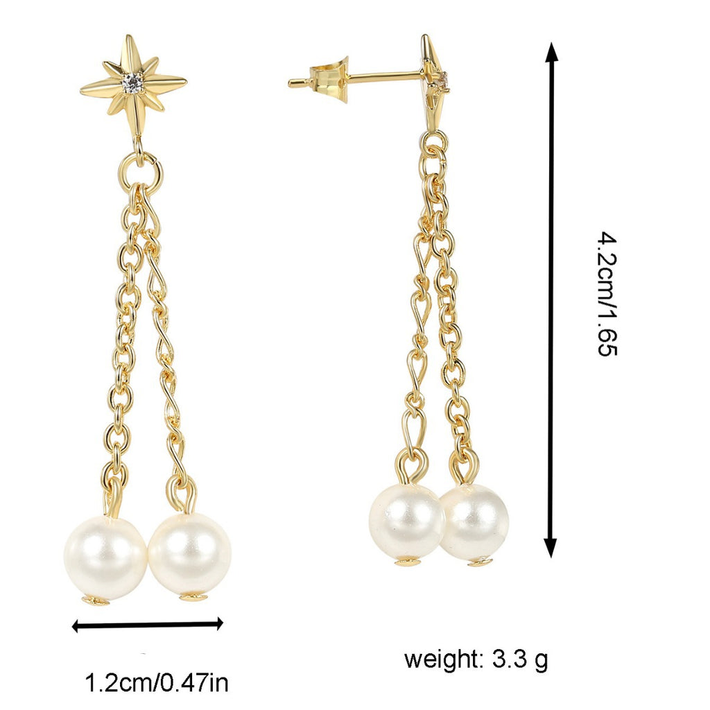E0342 Fashion Pearl Tassel Earrings Hexagram Earrings for Women Trendy Star