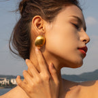 18k Gold Stainless Steel Matte Brushed Oval Earrings Stud Simple Ear Jewelry