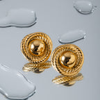 2H New18k Gold Stainless Steel Thread Texture Round Earrings Stainless Steel Jewelry fashion Personality Gift for Women