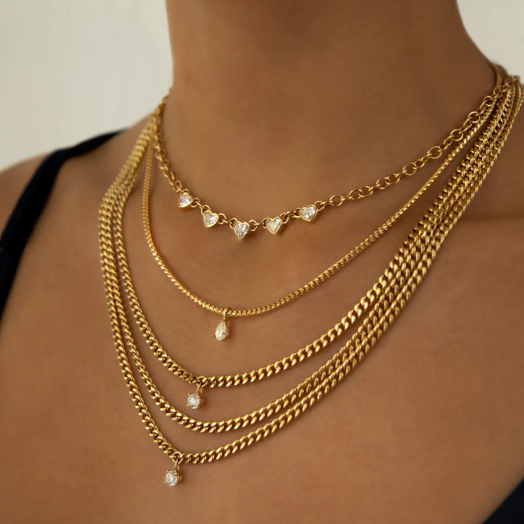 2H Stainless Steel Zircon Heart Necklace Collarbone Chain Non-Fading Jewelry