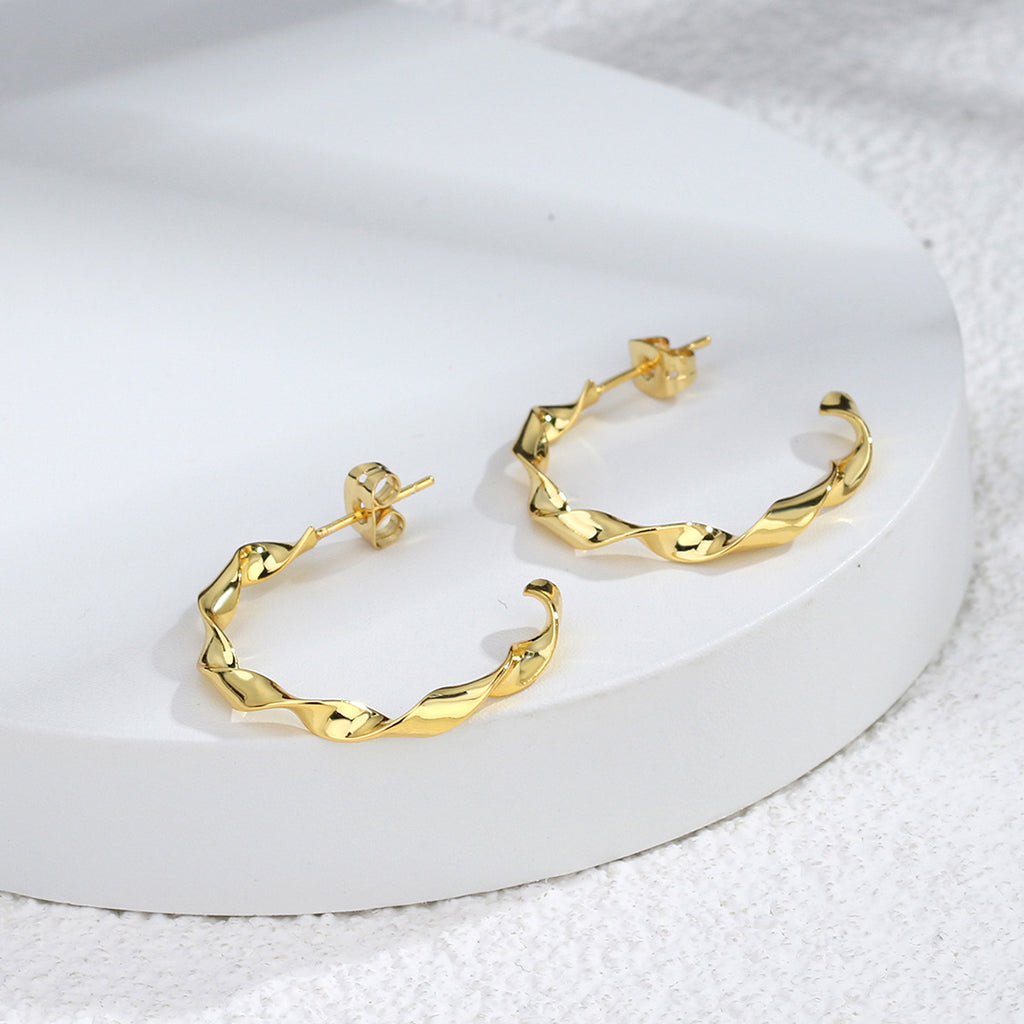 E0313 Twisted Line Earrings Brass Gold Plated Twist Round Wave Line Large Ear Hoop fashion C Women's Shaped Earrings