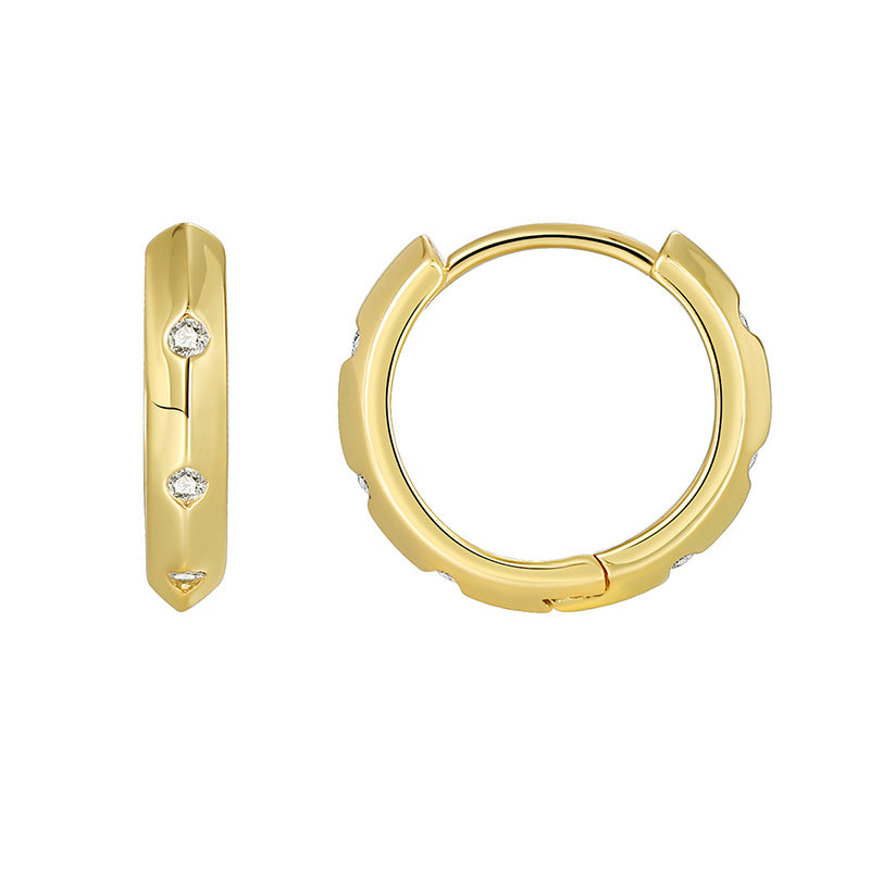 E0450 Gear Shape Design Mechanical Style Earrings for Women Brass Gold-Plated Zircon Hoop Earrings