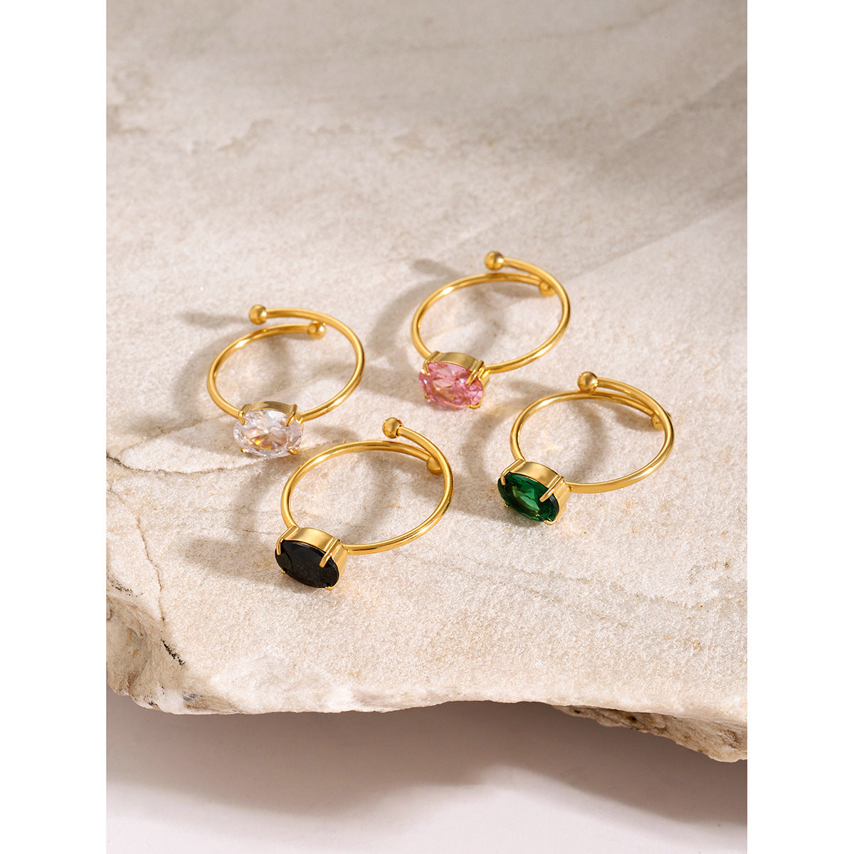 18K Gold Stainless Steel Zircon Ring for Women Cute and Fresh/Pink Zircon Adjustable Ring