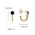 E0362 Mediterranean Vintage Brass Gold Plated Blue Zircon Stud Earrings U Micro-set White Zirconia Earrings