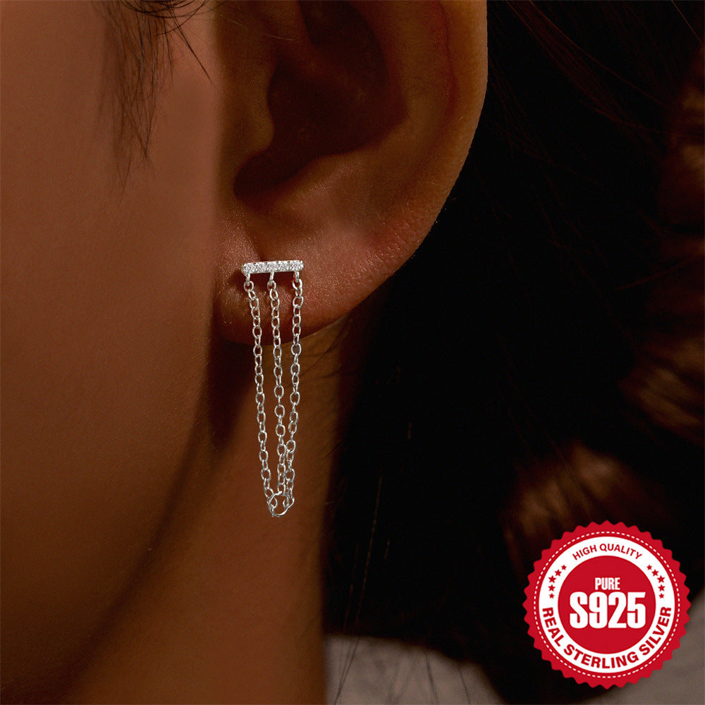 S925Sterling Silver Tassel Soft Bone Horse Eye Zircon Piercing Earrings Hot Selling Moon Ear Bone Stud for Women