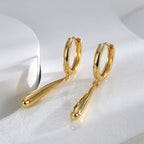 E0608 Fashion Simple Glossy Earrings for Women Brass Gold-Plated Long Strip Water Drop Earrings