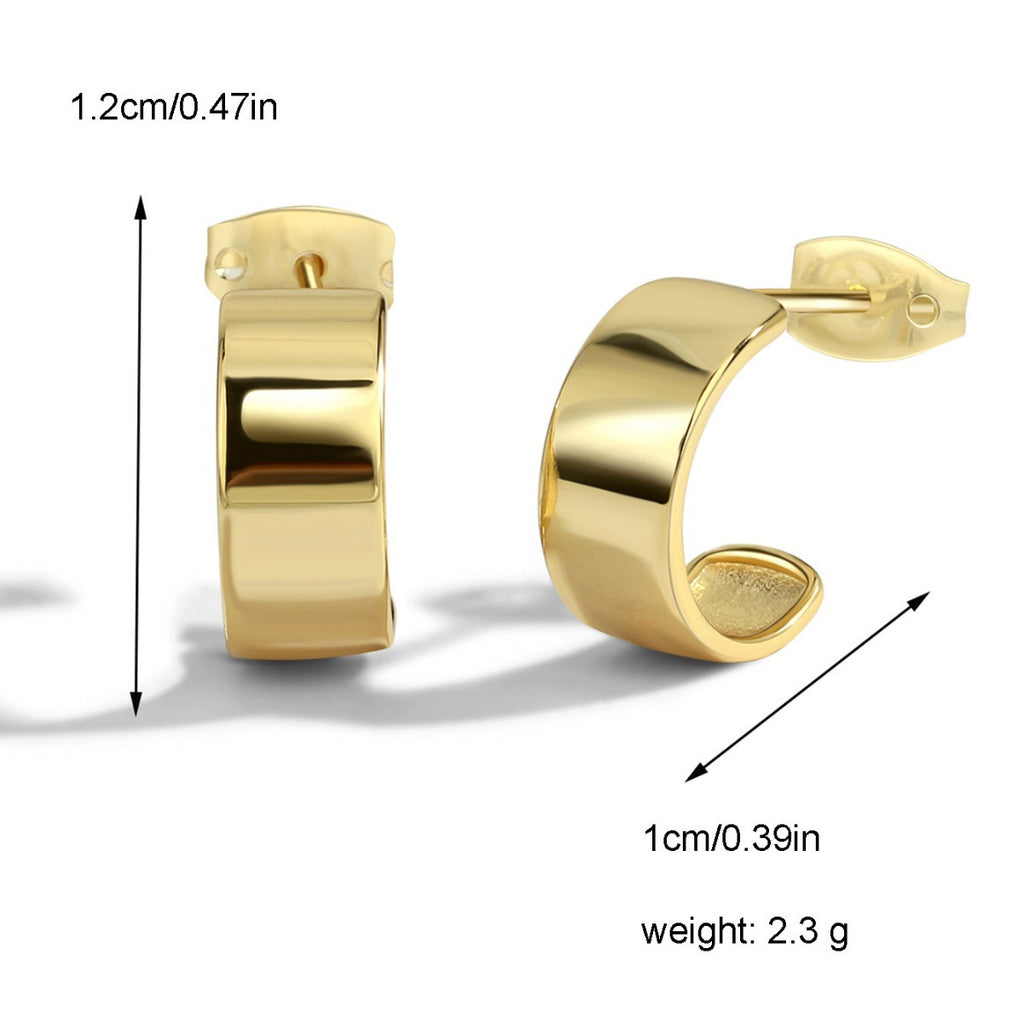 E0278 AliExpress Source S925Silver Needle Metallic Mirror Stud Earrings Trendy Simple Earrings