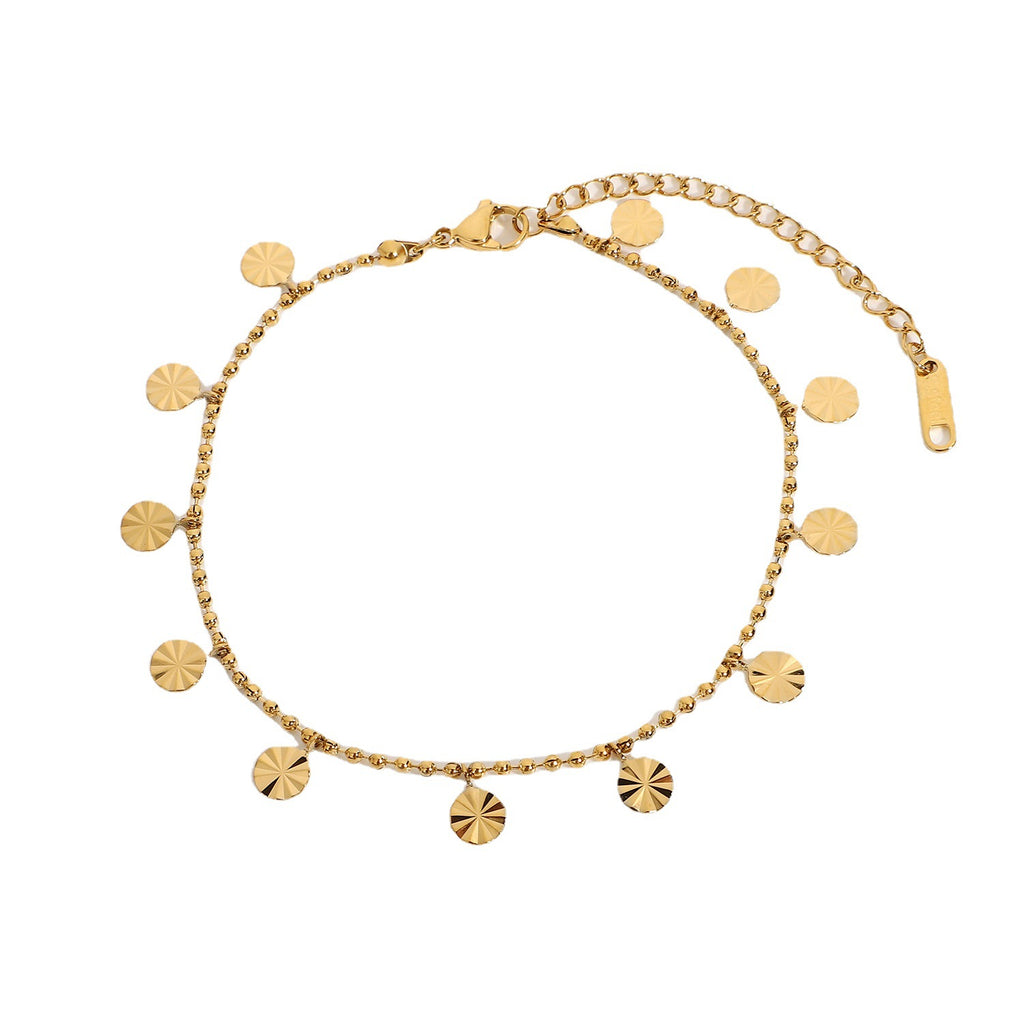 2H High-profile figure18K Gold-plated316L Stainless Steel Anklet Beaded Petal Disc Pendant Foot Jewelry for Women Fashion